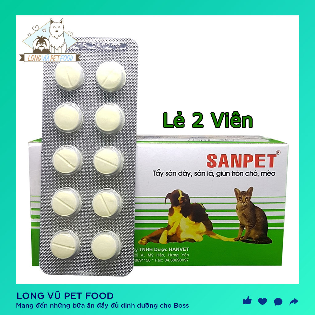 2 viên XỔ GIUN SANPET - tẩy giun chó mèo - tẩy sán chó - xổ giun chó mèo - so lai cho - Long Vũ Pet 