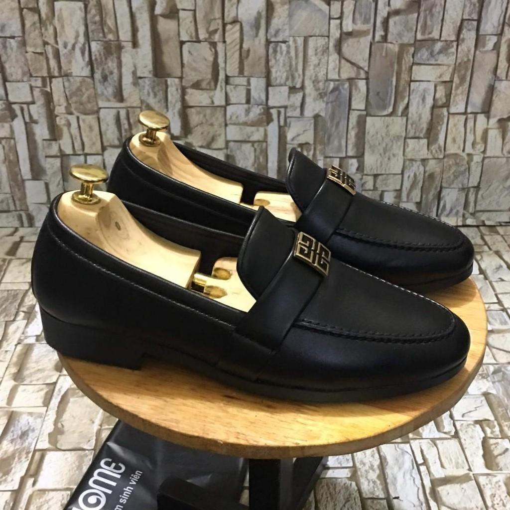 Giày Tây Nam Logo Kim Loại Da Bóng Đế Kép