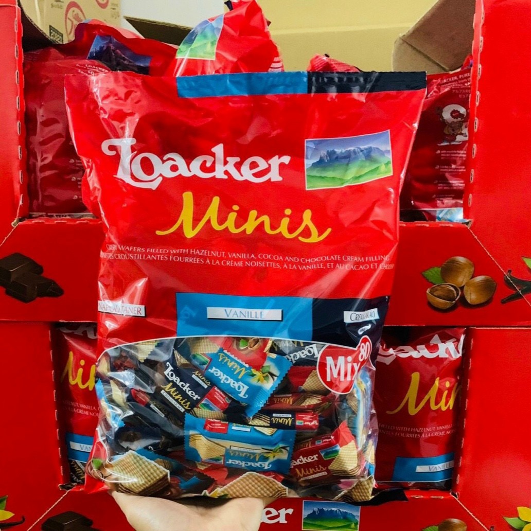 Bánh xốp nhân kem Loacker Minis (Hạnh nhân, Vanillle, Cacao) 800g - Date T6/2024