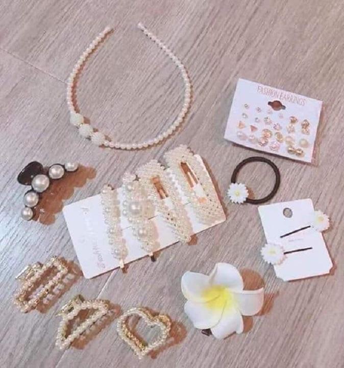 Set kẹp tóc ngọc trai 25 món