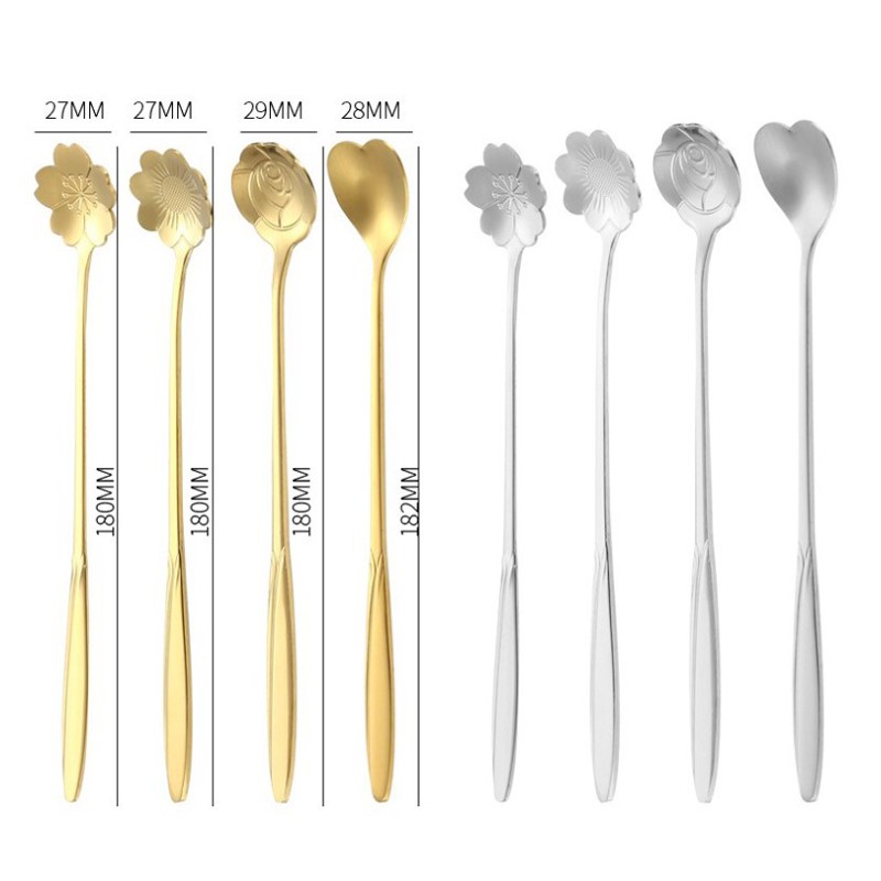 Thìa cà phê Inox cán dài 18cm hình bông hoa phong cách Nhật Bản
