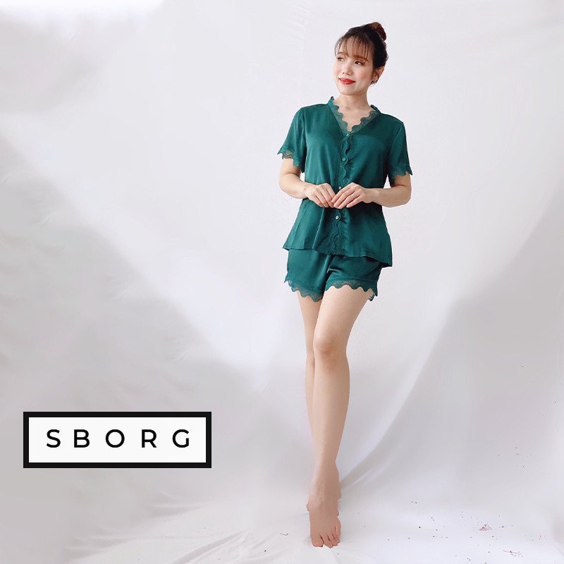 Set đồ nữ SBORG đồ ngủ nữ bộ lụa satin cao cấp mềm mịn mát viền ren đăng sexy quyến rũ tay ngắn quần đùi có túi dễ thương 45 - 65 kg quà tặng vợ, thoải mái khi mặc ngủ và ở nhà