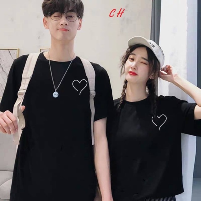 Áo đôi tim hở Chất tici (2c) COA788, Áo thun nam nữ, quần kaki, quần nữ, sét bộ mặc ở nhà, áo thun tay dài, quần jean