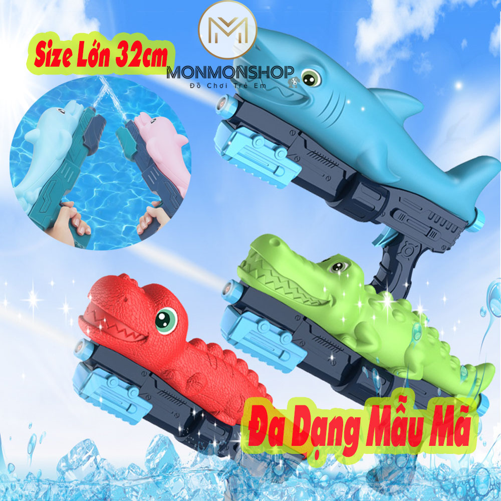 Súng nước Cá Mập, Cá Sấu, Khủng Long, Súng Bắn nước Đồ chơi bắn xa 6m-10m nhựa ABS an toàn cho bé
