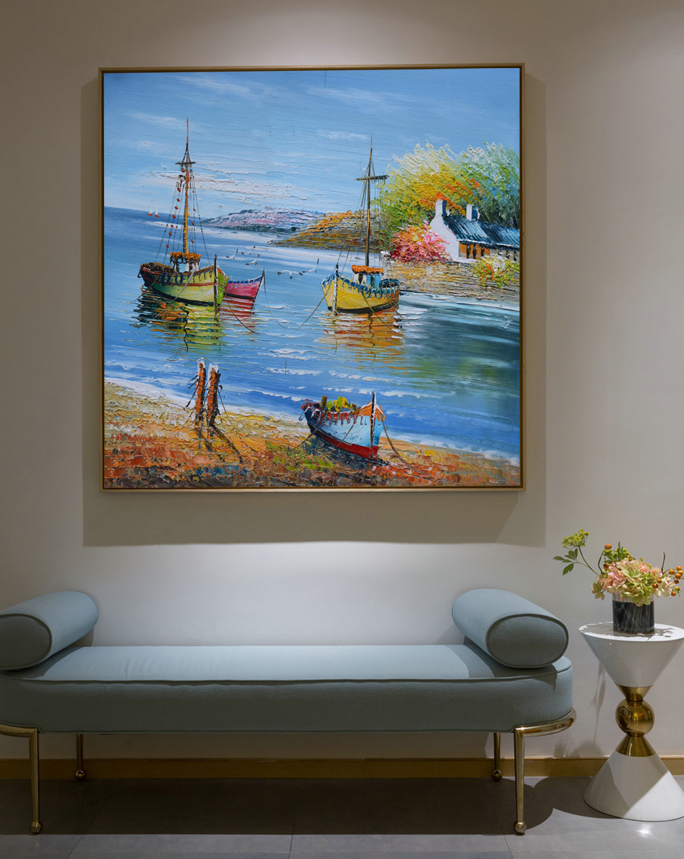 Tranh treo tường nghệ thuật thuyền và biển in trên canvas có khung, trang trí phòng khách, phòng ngủ (#10019027)