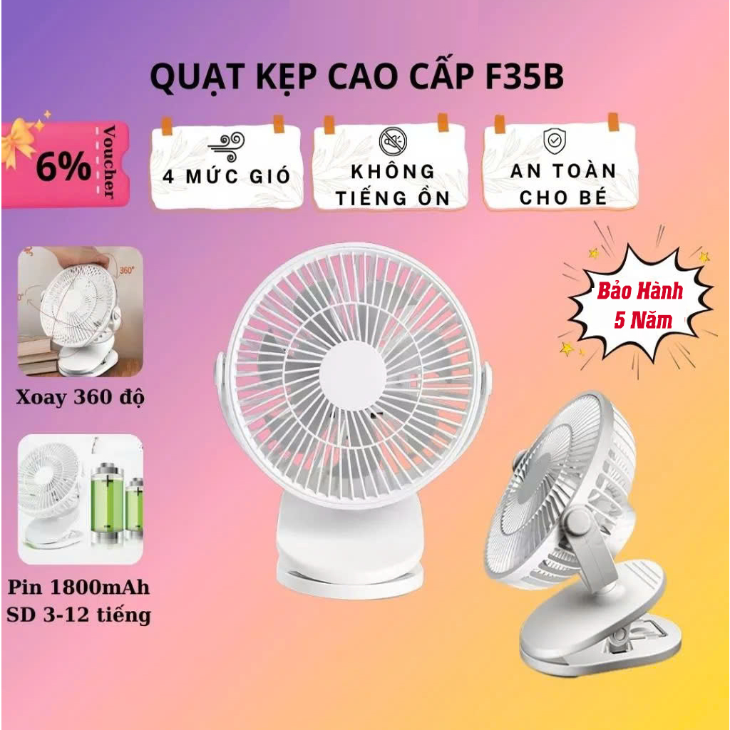 Quạt Kẹp Bàn Tích ĐIện Xoay 360 độ Pin Sạc  Dung Lượng Lớn, Quạt Mini Tích Hợp Đèn Ngủ Cao Cấp sử dụng mọi nơi kẹp xe đẩy cho bé yêu