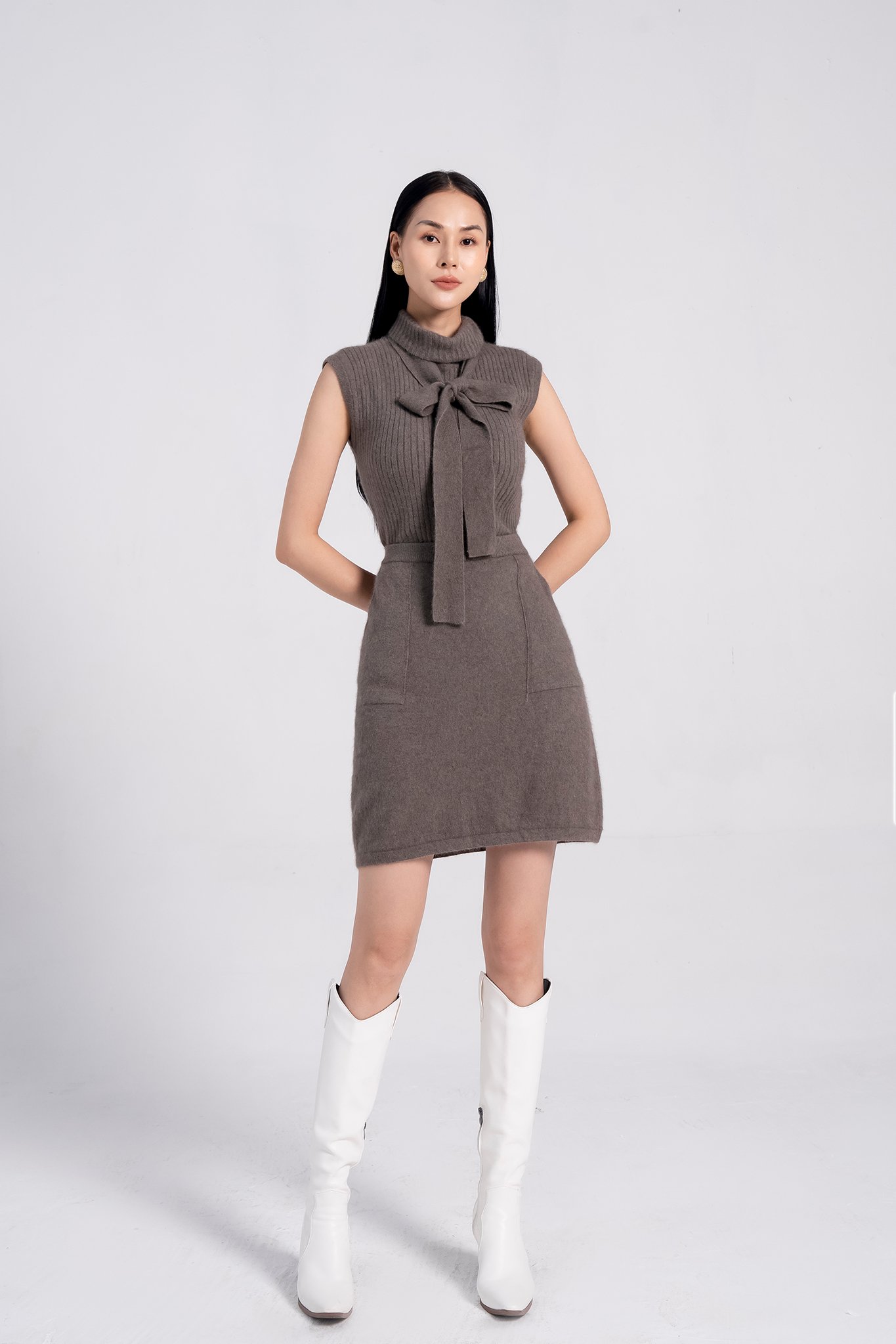 Áo len nữ sát nách cổ nơ eva de eva 21sane003g