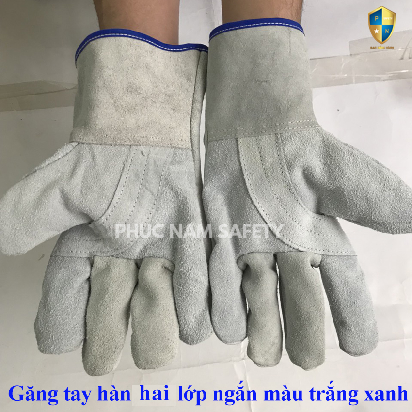 BAO TAY DA HAI LỚP NGẮN MÀU TRẮNG, Găng tay bảo hộ lao động, găng tay da, găng tay da bo, bao tay hàn, bao tay da hàn, bao tay da bò bảo hộ,  bao tay bao ho da bo, bao tay han, bao tay TIGBảo hộ lao động Phúc Nam