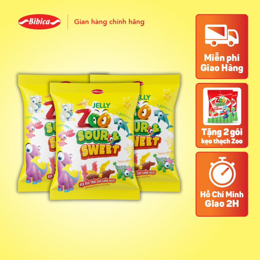 Combo 3 Kẹo Dẻo Zoo Chua Ngọt Bibica 24g