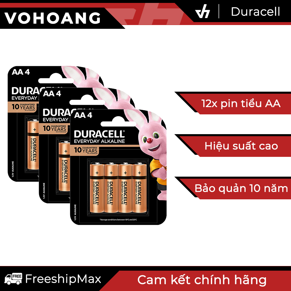 3 Vỉ 4 pin tiểu AA Duracell Alkaline Everyday chính hãng