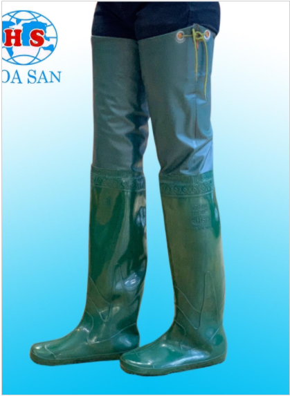 Ủng cấy, ủng lội nước đến đùi Hoa San 2 lớp đế mềm xanh rêu size 36-42, ủng dài lao động