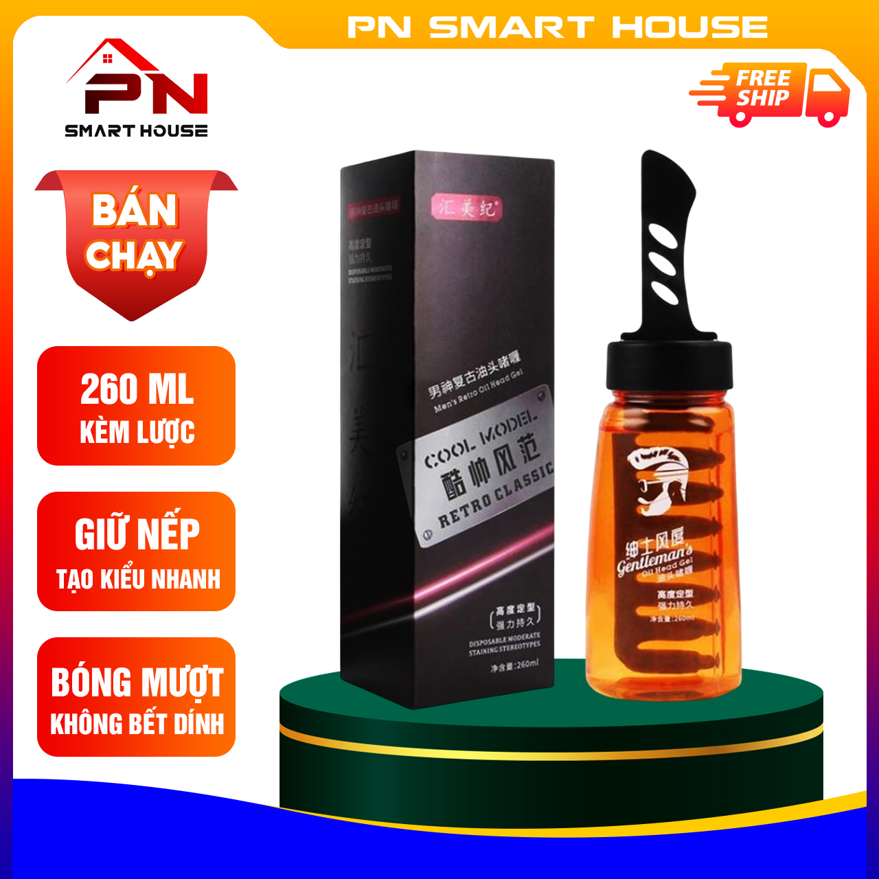 Gel vuốt tóc nam kèm lược dung tích 260ml, Gel vuốt tóc kèm lược, Gel vuốt tóc nam cao cấp An Toàn Phù Hợp Mọi Loại Tóc