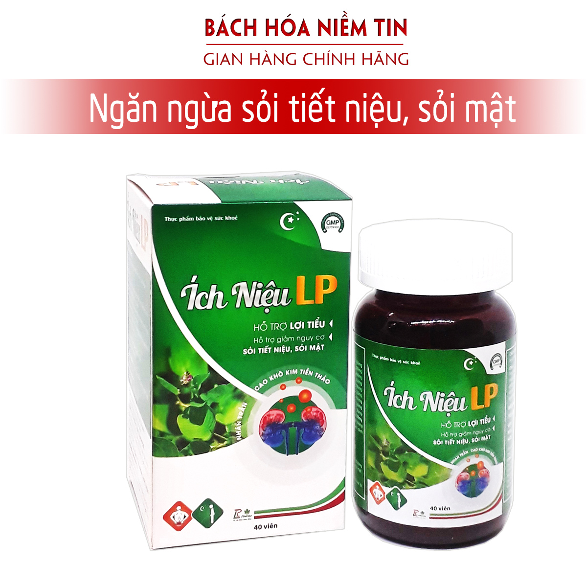 Viên uống lợi tiểu Ích Niệu LP -thành phần thảo dược giảm sỏi mật, sỏi thận, sỏi tiết niệu Hộp 40 viên