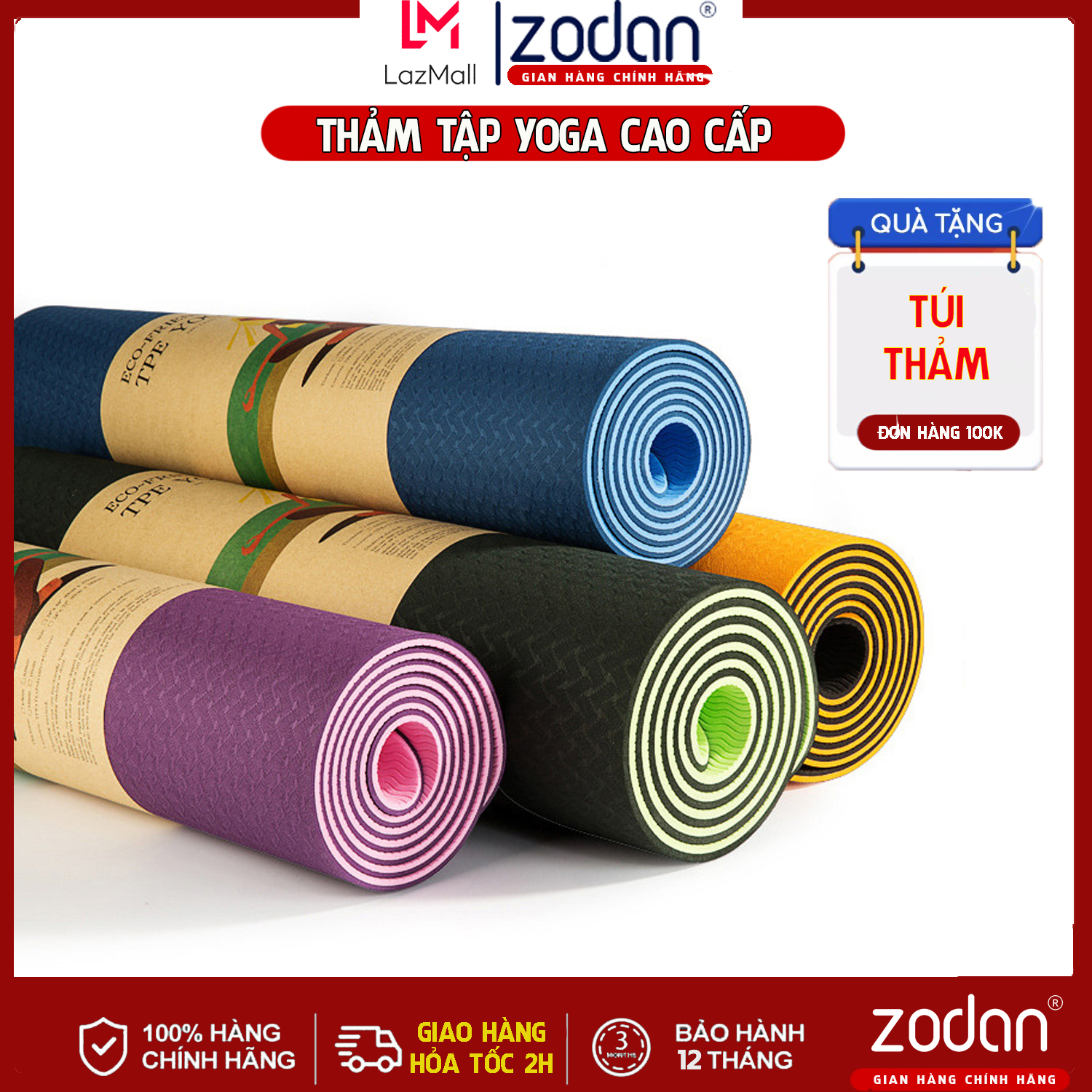 Thảm tập yoga, thảm tập gym, thảm tập thể dục tại nhà cao cấp 6mm - chat chọn màu mong muốn