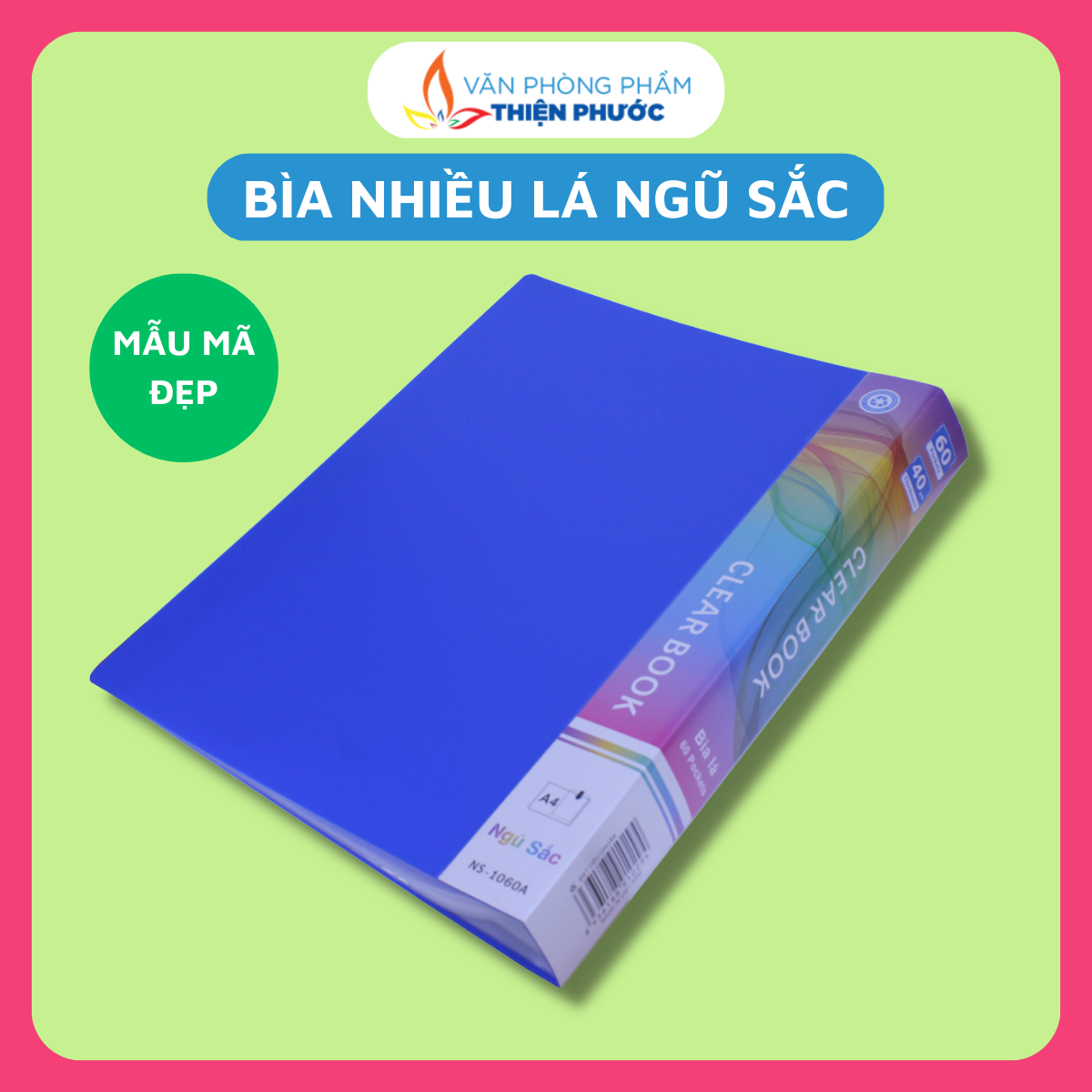 Bìa lá a4 nhựa nhiều lá ngũ sắc 20 - 40 - 60 lá thiện phước
