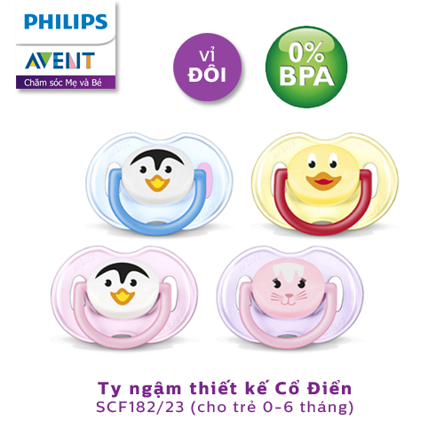 Bộ 2 ty ngậm hình thú cho bé từ 0-6 tháng philips avent 182.23