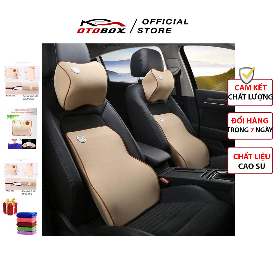 gối tựa đầu tựa lưng ô tô cao cấp chính hãng OTOBOX gối tựa đầu xe hơi cao su non nguyên khối siêu đàn hồi chống mỏi lưng bảo hành 12 tháng