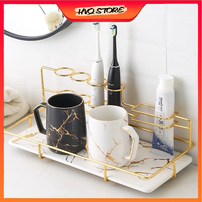 Khay sứ để mĩ phẩm, bàn chải, đồ dùng nhà tắm gốm sứ cao cấp