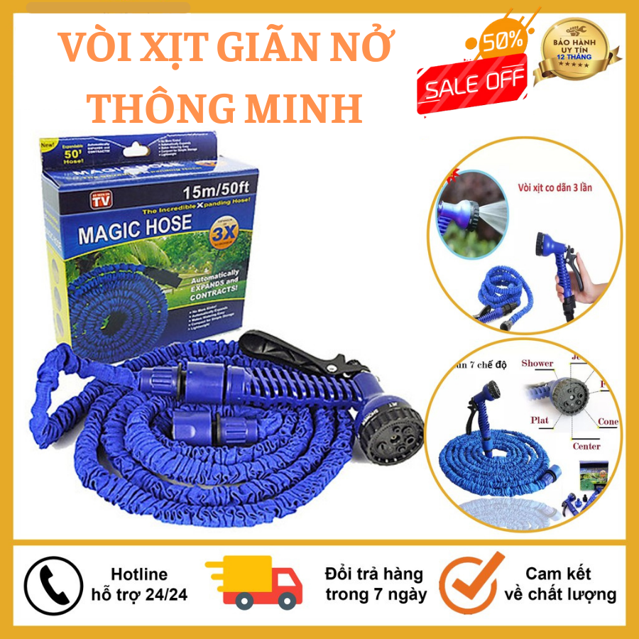 Bộ Vòi Xịt Nước Thông Minh Giãn Nở MAGIC HOSE 15m/30m - Vòi Xịt Rửa xe Thông Minh Giãn Nở Đa Năng 15m/30m chuyên dùng để xịt rửa sân vườn, nhà cửa, xe hơi và tưới cây,…