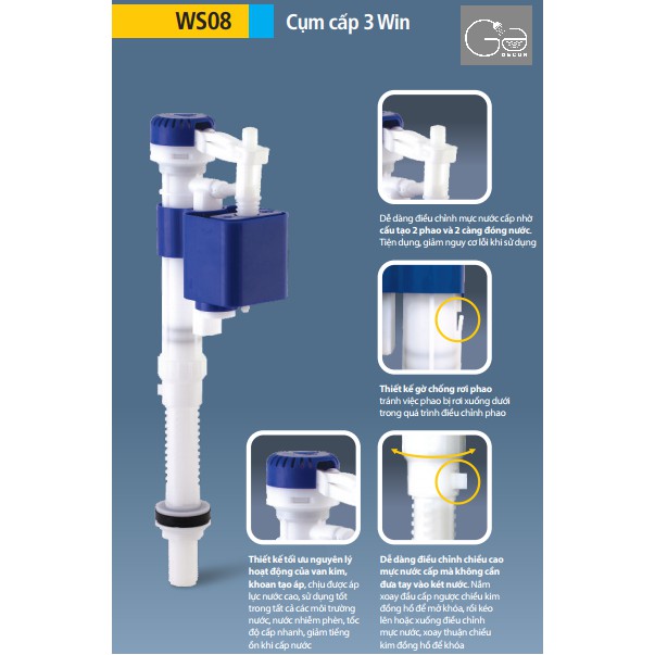 Cụm van cấp nước cho bồn cầu cao cấp – chịu áp lực cao, cấp nước nhanh, chống nước phèn