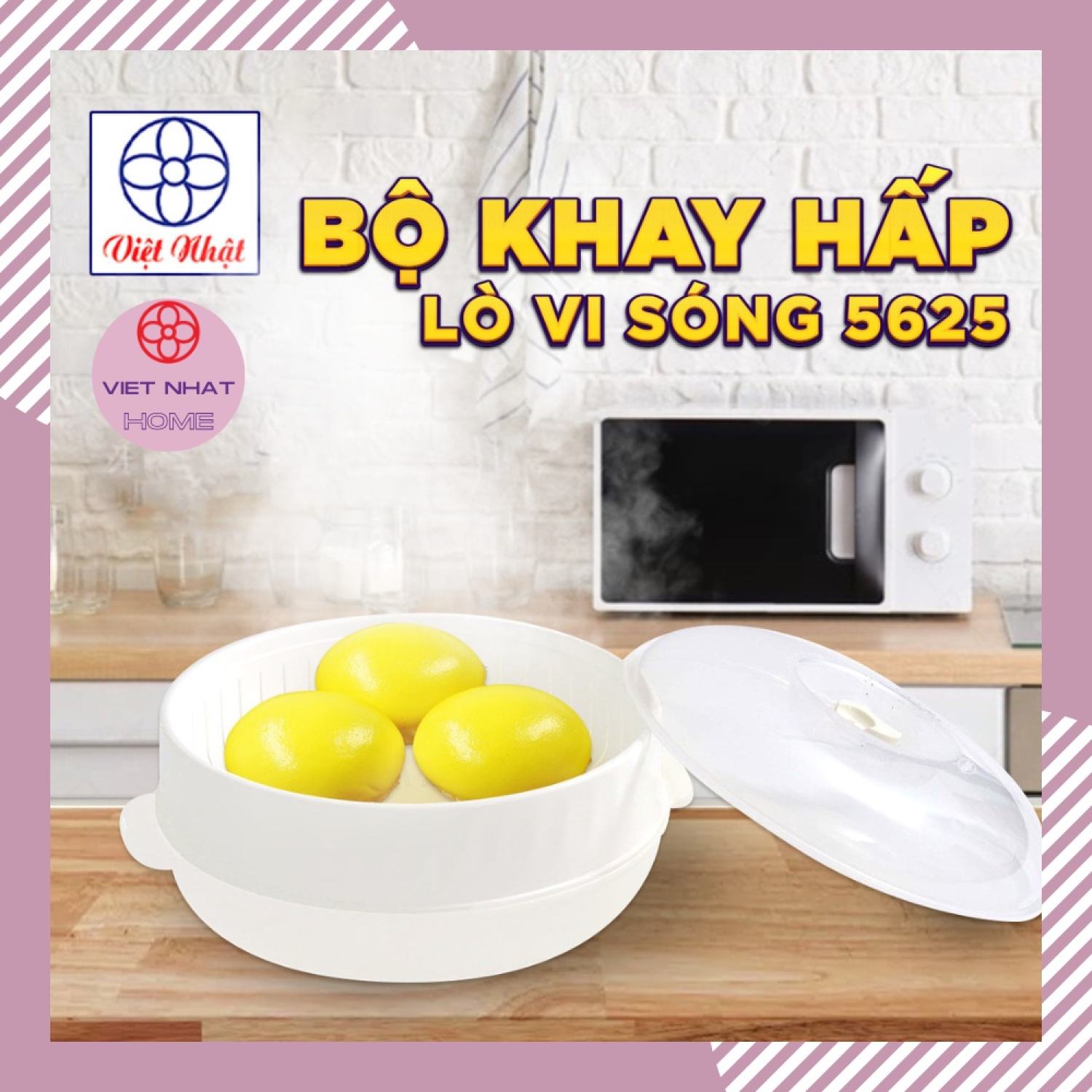 Bộ khay hấp lò vi sóng 5625, khay hấp lò việt nhật cao cấp việt nhật home