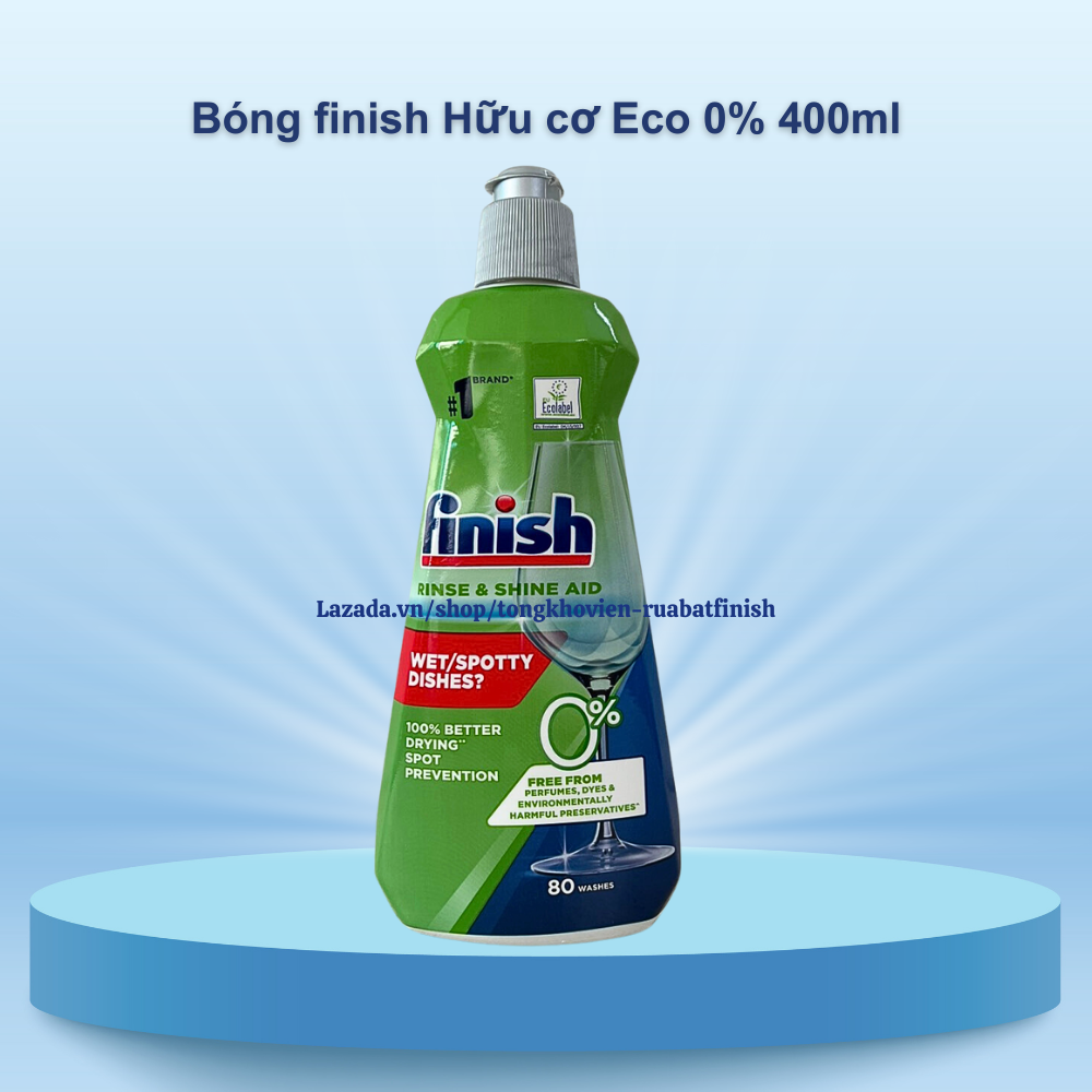 Nước làm bóng Finish Hữu Cơ Eco 0% 400ml Không Mùi Không Hóa Chất dùng cho máy rửa bát