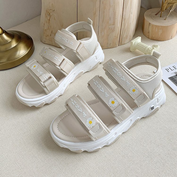 sandal nữ🌼Giay thể thao nam nữ giá rẻ 🌼Sandal nữ học sinh 3 quai phối hoa cúc  Đế 3Cm Kiểu Dáng Hàn Quốc- HOT Trend Bán Chạy 2020