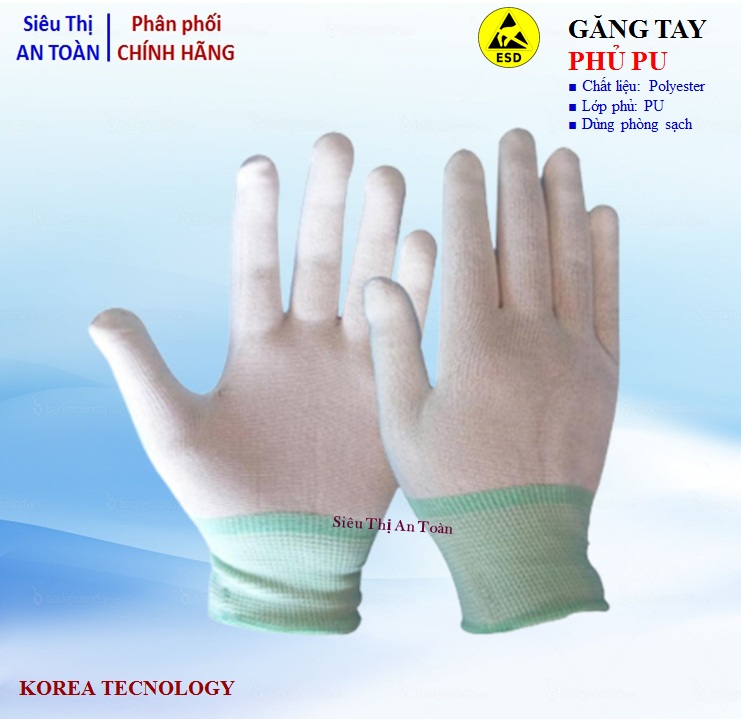 Găng tay phòng sạch phủ PU ngón Màu Trắng, găng tay tĩnh điện, dùng phòng sạch nhà máy điện tử - Phân phối chính hãng