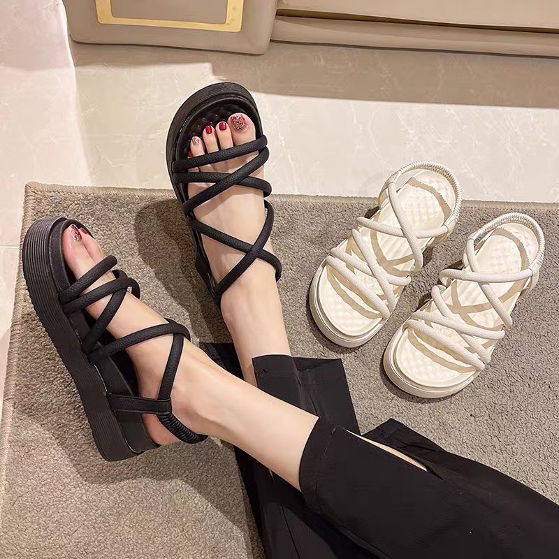 Dép sandal nữ dây tròn, dép quai hậu nữ 2 màu