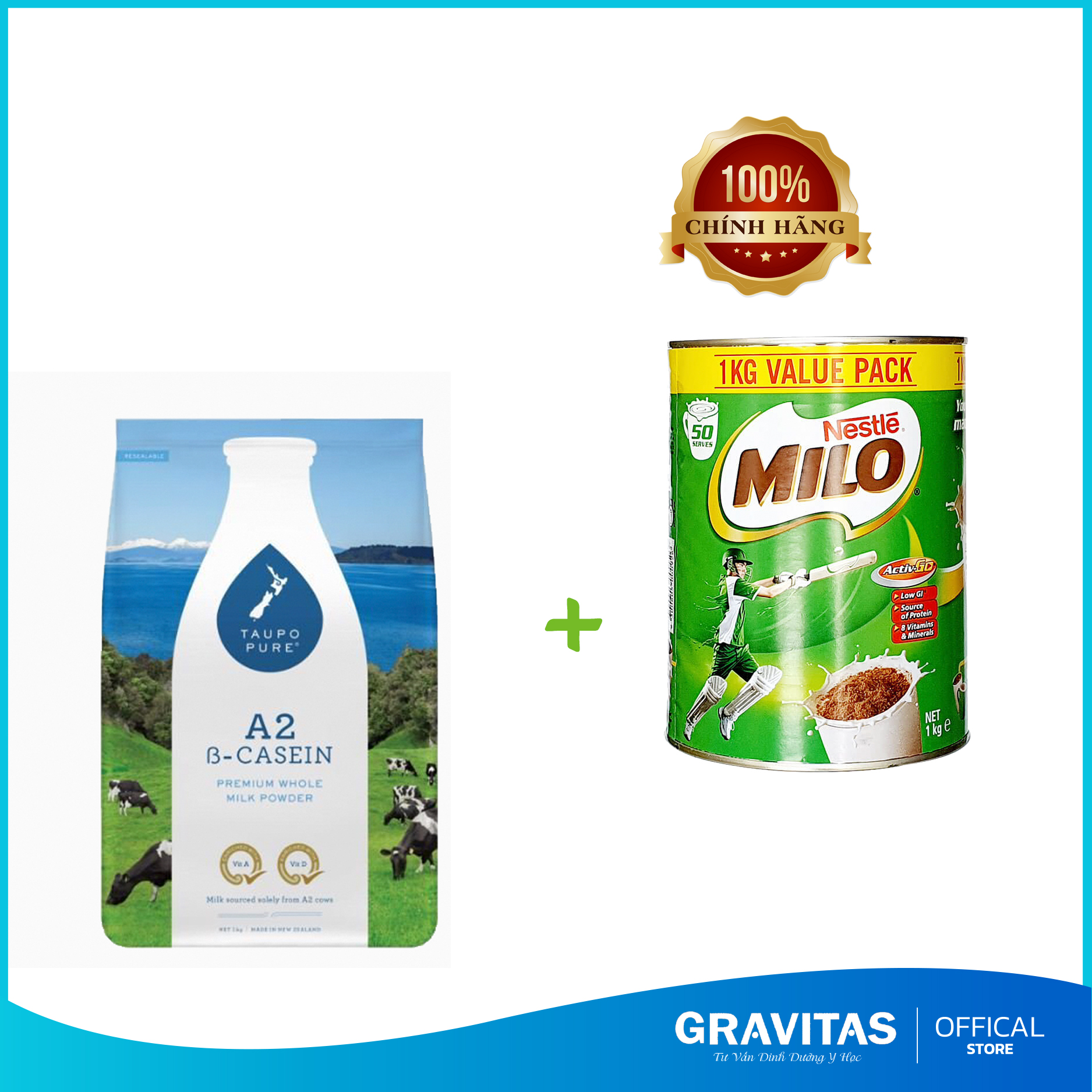 Combo Sữa Taupo Pure A2 1Kg Và Milo Úc 1Kg Dinh Dưỡng Cao Cấp Cho Trẻ