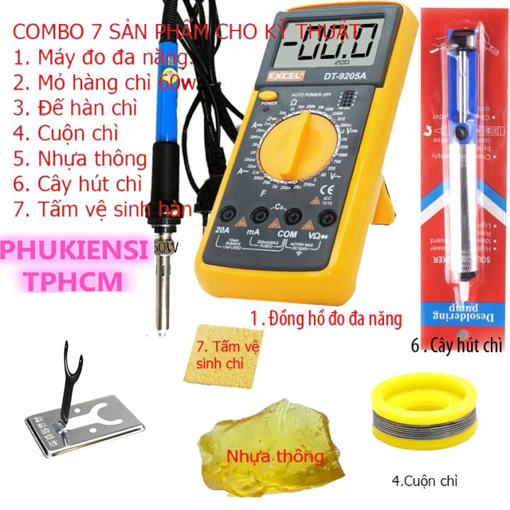 Đồng hồ đo excel dt9205a , mỏ hàn chỉnh nhiệt 936 - 60w + 5 món phụ kiện hàn