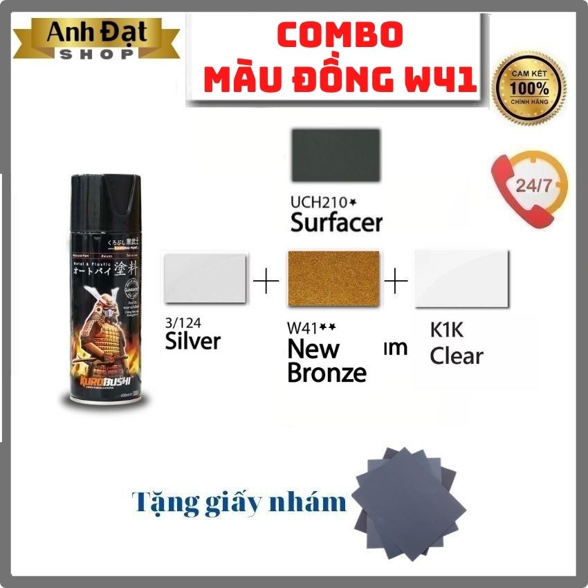 Màu đồng w41**, sơn lót uch210, sơn nền 124, sơn bóng k1k - anh đạt shop