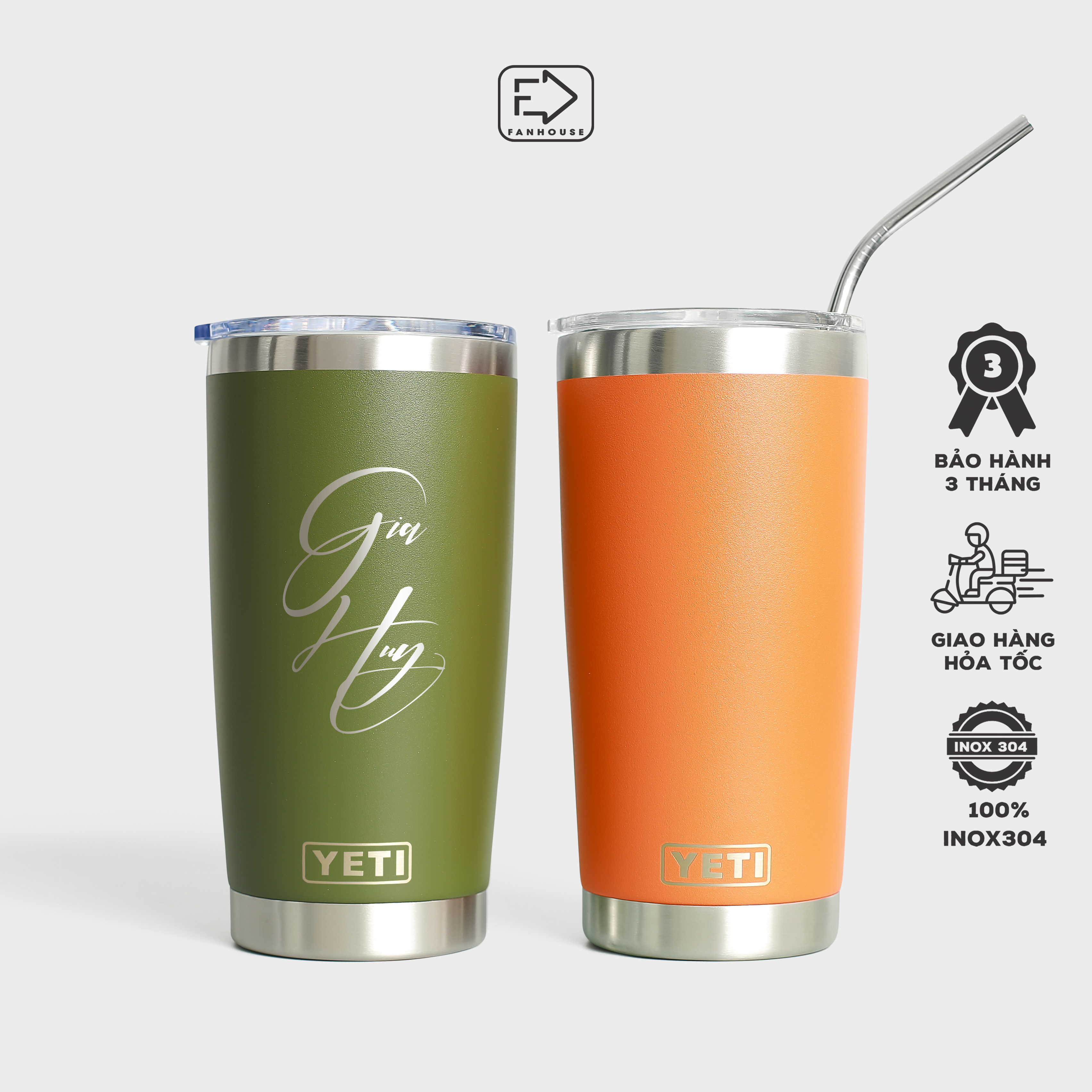 Cốc giữ nhiệt 20oz inox 304 vỏ sơn tĩnh điện chống xước tặng ống hút và bộ rửa