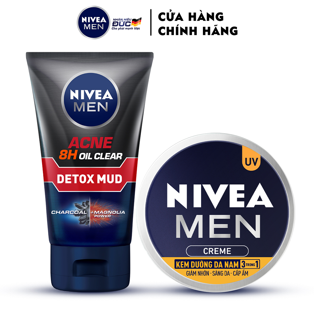 Sữa rửa mặt bùn khoáng Nivea Men Acne 8h Oil Clear kiểm soát nhờn & ngừa mụn 100g(hongthamshopcom) SRM17