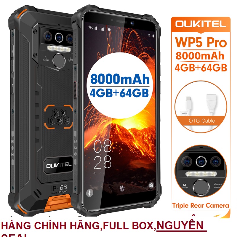 [HCM]Điện thoại Oukitel WP5 Pro ( chống va đập ,chống nước ,Ram 4GB ,Rom 64 Gb ,pin 8.000mAh ,Pin khủng)