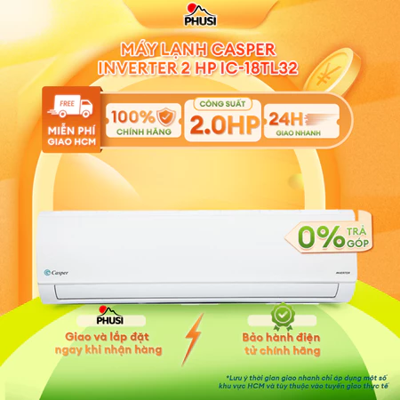 [Trả góp 0%] Máy Lạnh CASPER Inverter 2.0 HP IC-18TL32 Model 2020 - Cơ chế Self-Clean tự động làm sạch dàn hiệu quả, Máy nén lớn và hệ thống trao đổi nhiệt tối ưu