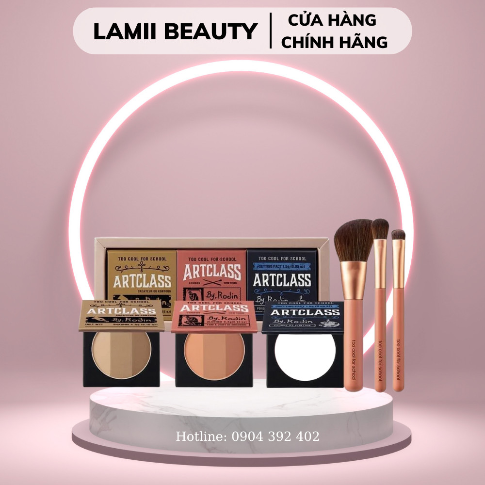 Set tạo khối, má hồng, phấn phủ mini kèm cọ too cool for school signature kit - lamii beauty