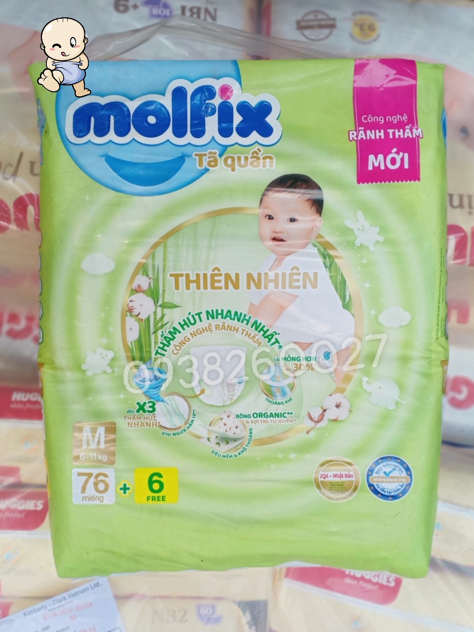 Tã quần molfix thiên nhiên size l68/xl62/xxl56 miếng