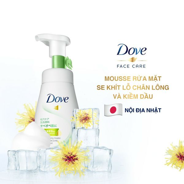 Sữa rửa mặt dạng bọt dove tinh chất – serum se khít lỗ chân lông và kiềm dầu 160ml