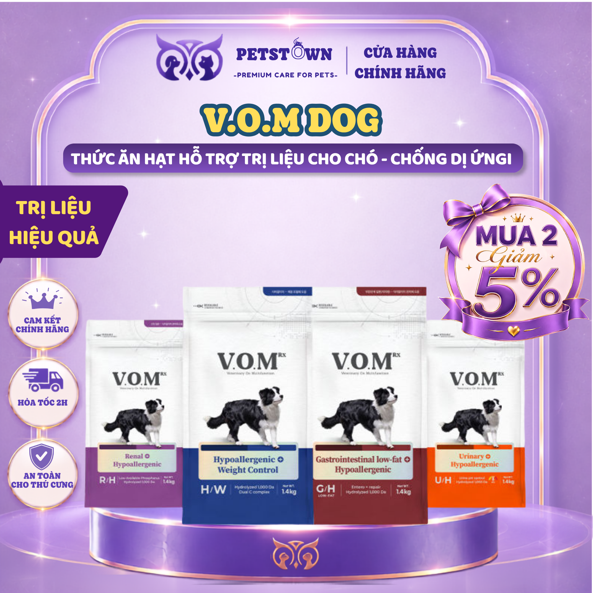 (SALE LỚN MUA 2 GIẢM 5%) V.O.M Dog 1.4kg - Hạt thức ăn cho cún hỗ trợ điều trị đa chức năng thận, tiêu hóa, tiết niệu, .. CHỐNG DỊ ỨNG