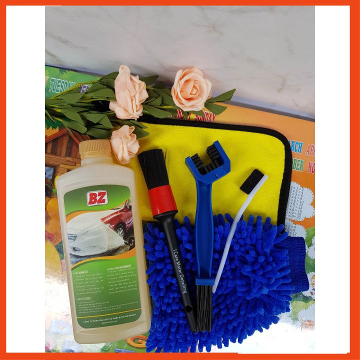 {khuyến mãi] combo rửa xe bz không chạm, xà bông bz không chạm đậm đặc, an toàn cho da tay - kèm cọ rửa xe và bao tay rửa xe, khăn