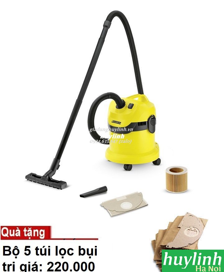 Máy hút bụi khô và ướt Karcher WD2 Cartridge - Tặng kèm bộ 5 túi lọc bụi trị giá 290.000