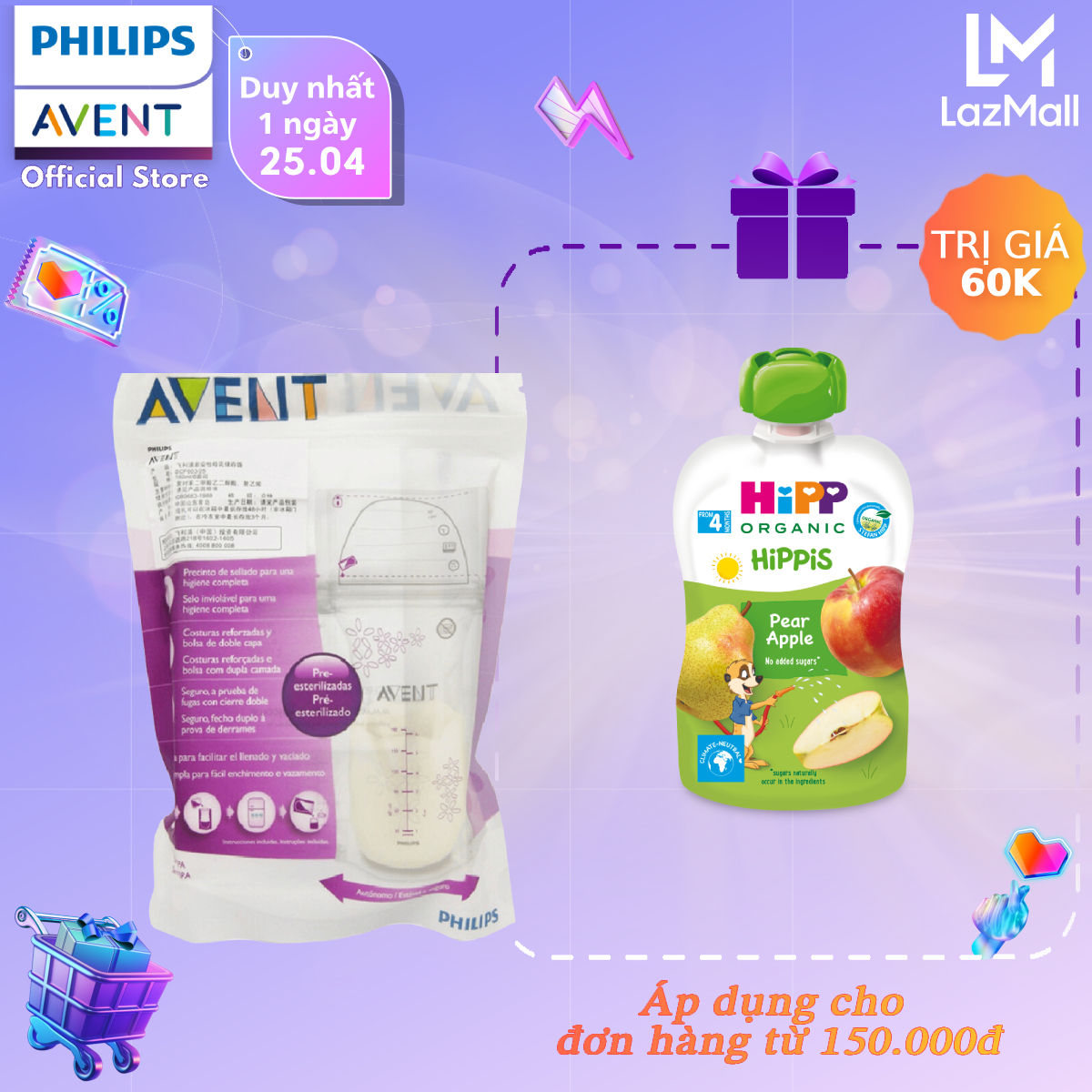 Túi trữ sữa Philips Avent 25pcs/cái -180ml (SCF603/25)
