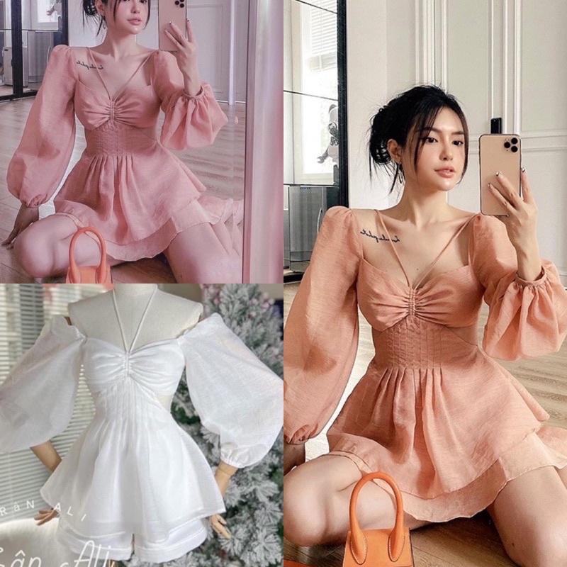 Set áo peplum rớt vai rút + short trâm anh boutique
