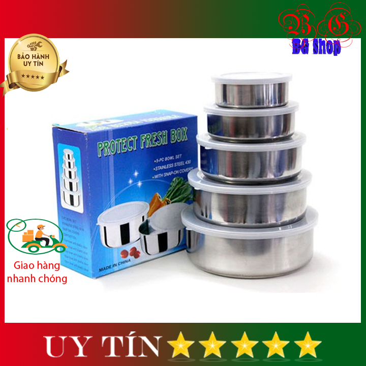 Bộ thố inox 5 món giúp đựng thức ăn, bộ thố 5 cái có lắp đậy
