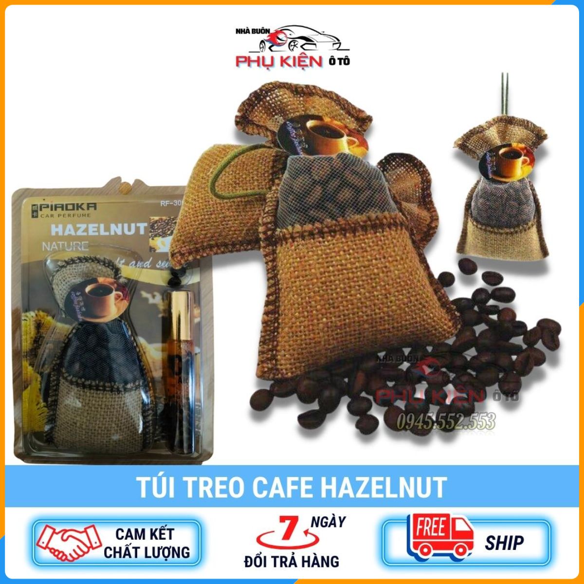 Túi Cafe treo ô tô kèm tinh dầu hương Cafe Hazelnut