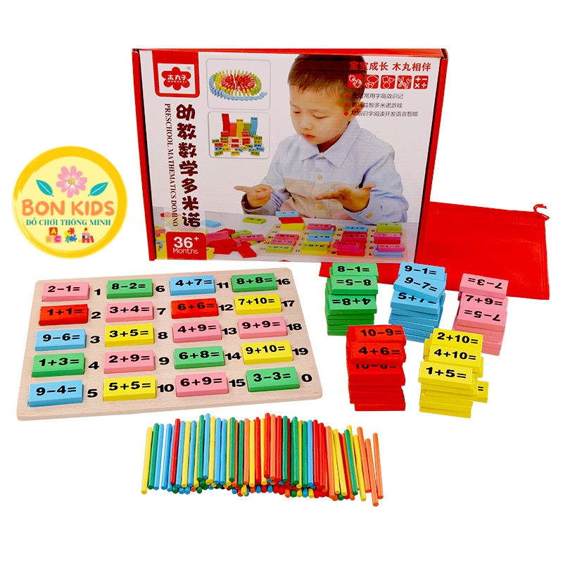 Đồ chơi domino phép tính 110 quân bằng gỗ - domino toán học - ghép hình - bộ xếp hình cho bé