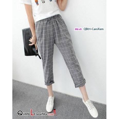 Quần Nữ Baggy Karo Dây Rút Vải Caro Mềm - Quần Tây - Quần Lửng
