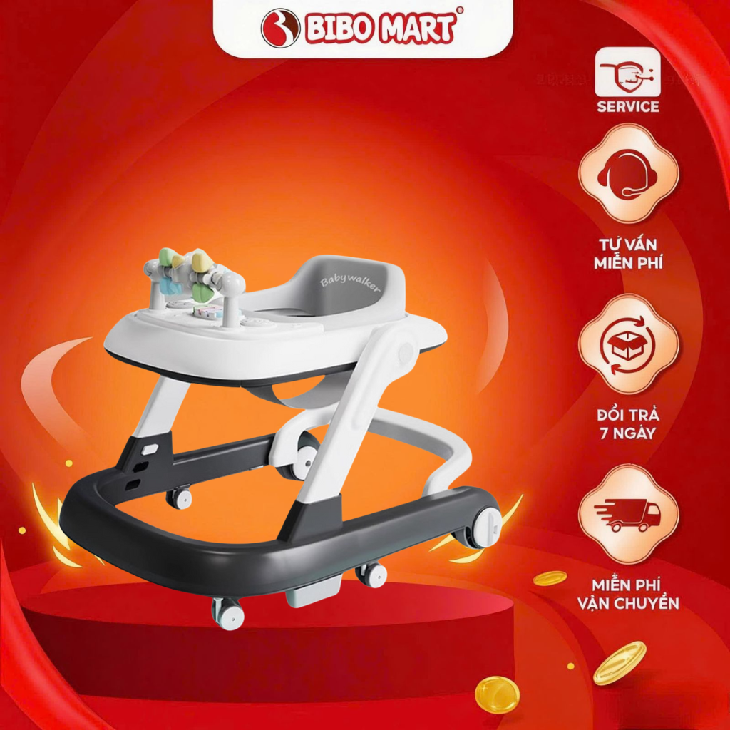 Xe Tập Đi Đa Năng Chống Lật Babywalker Đen Hỗ Trợ Bé Tập Đi Cho Những Năm Đầu Đời - Bibomart