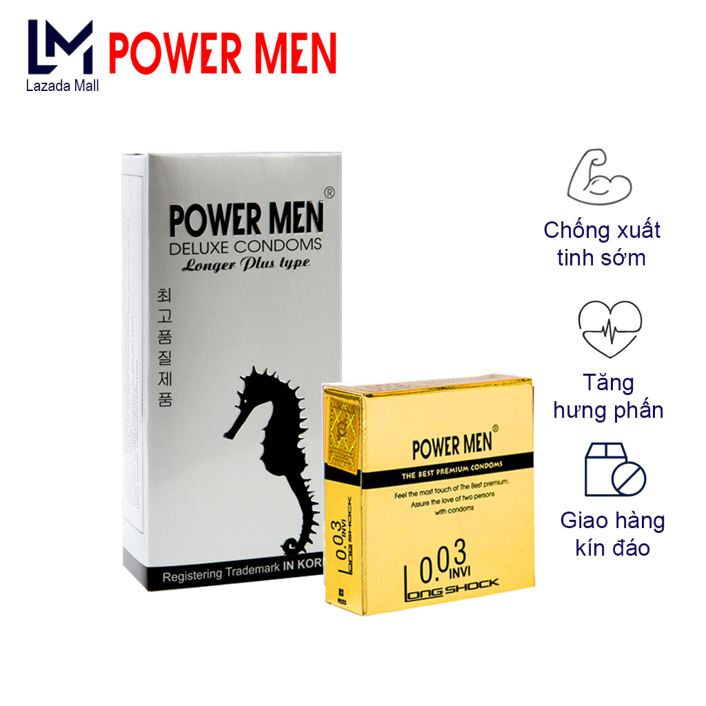 Bao cao su Powermen Longer Plus Hộp 12 chiếc gân gai, Tăng khoái cảm, Kéo dài thời gian quan hệ + Tặng Hộp 1 BCS Siêu siêu mỏng 003